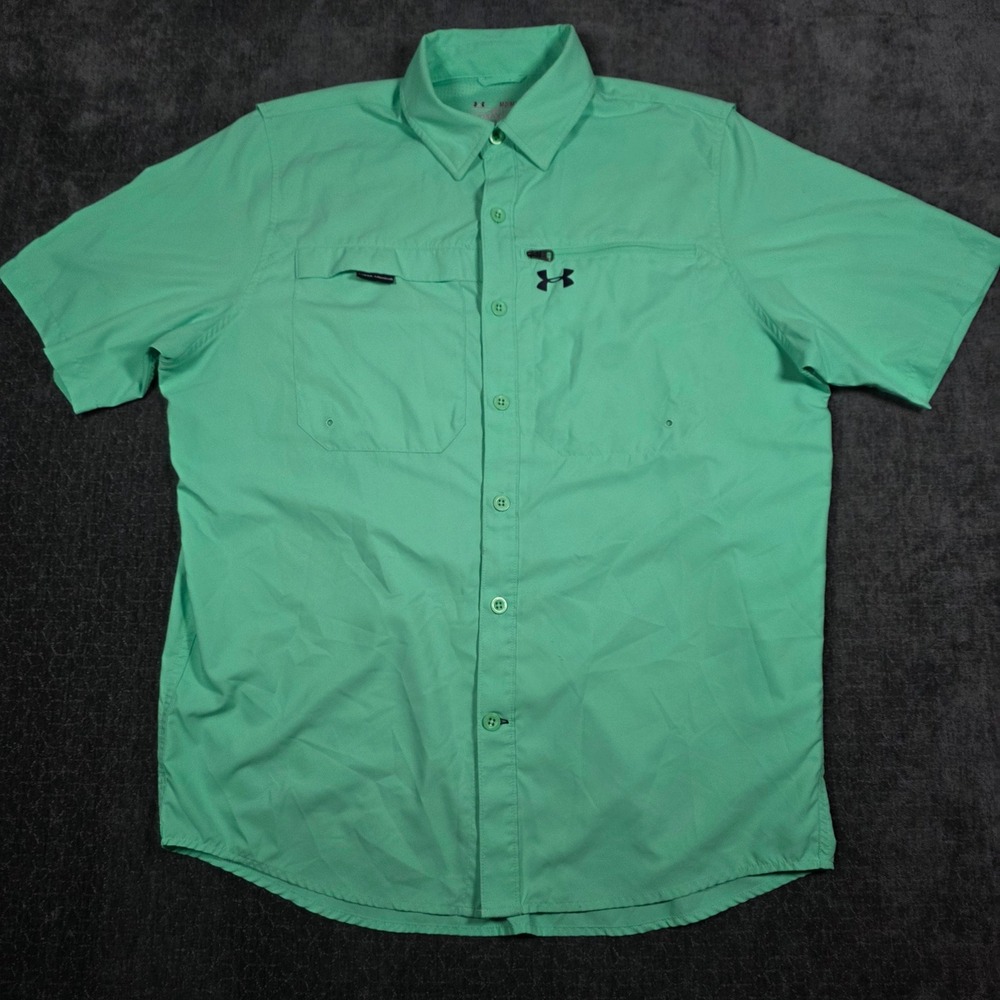 Under Armour Vented Fishing Shirt Mens Medium Green HeatGear Ventilated Hiking M
